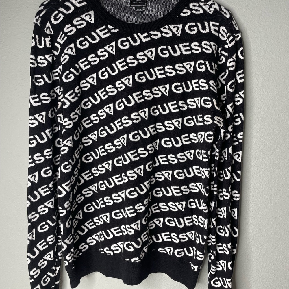 GUESS Sweater Monochrome Logo Crewneck Size L
